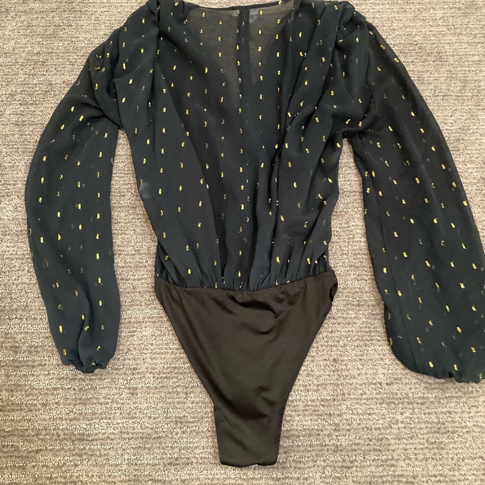 Black and gold sheer bodysuit
